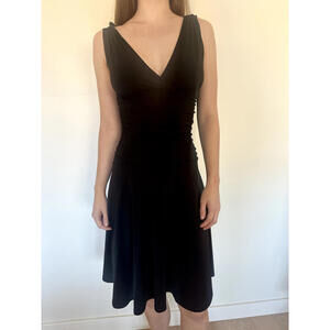 Vintage Arden B Little Black Ruched V Neck Dress